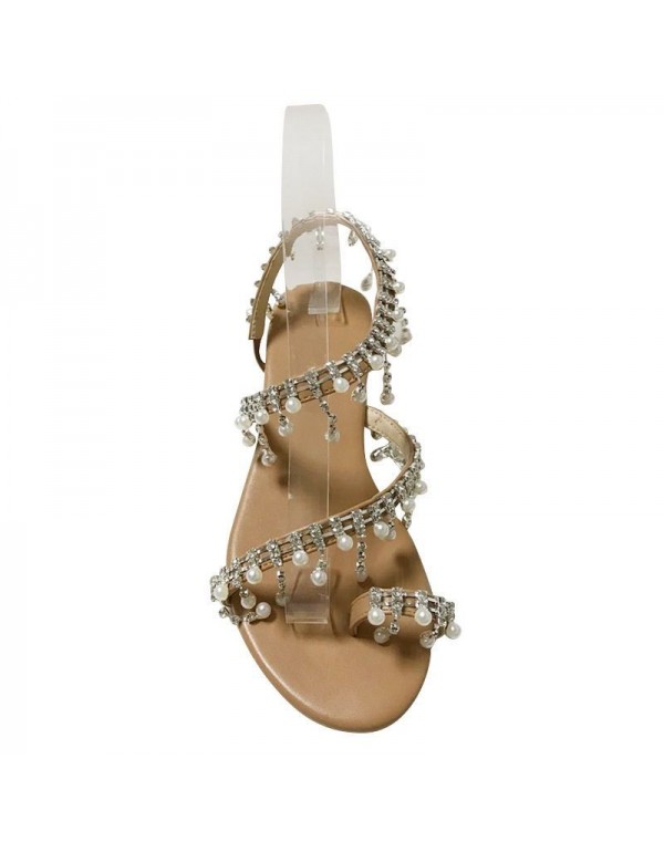 Factory direct sales wish Amazon cross border popular Roman pearl sandals large size handmade beaded shoes women's stock