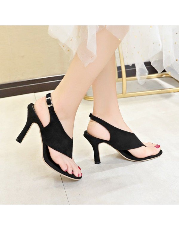 European and American sandals, women's summer high heels, new style, thin heel, one word, buckle, clip toe, high heels, large size, popular in foreign trade