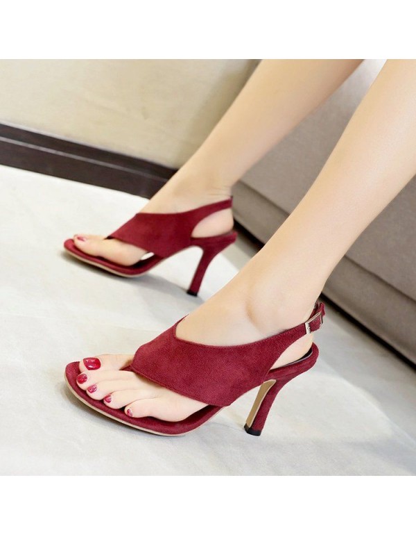 European and American sandals, women's summer high heels, new style, thin heel, one word, buckle, clip toe, high heels, large size, popular in foreign trade