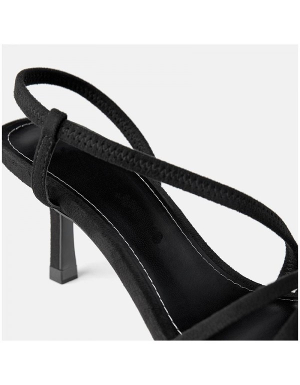 Zara JL sandals women's 2019 new black stiletto students' all-around high-heeled shoes with open toe elastic band fashion shoes