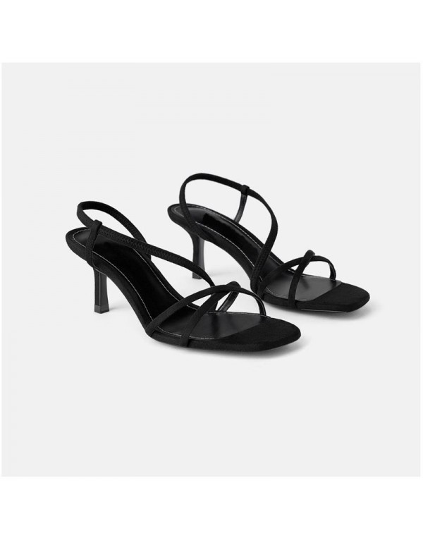 Zara JL sandals women's 2019 new black stiletto students' all-around high-heeled shoes with open toe elastic band fashion shoes