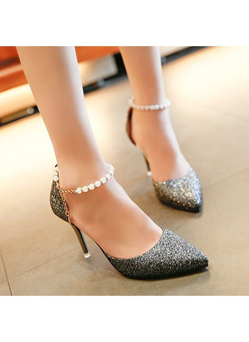 New pointy buckle fashion sandals ladies thin heel pearl strap low heel women shoes solid color all-around sandals