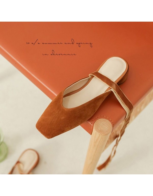 Fashion simple Japanese and Korean Caramel small square head solid color all-around travel foot ring strap strap shallow mouth sandal female