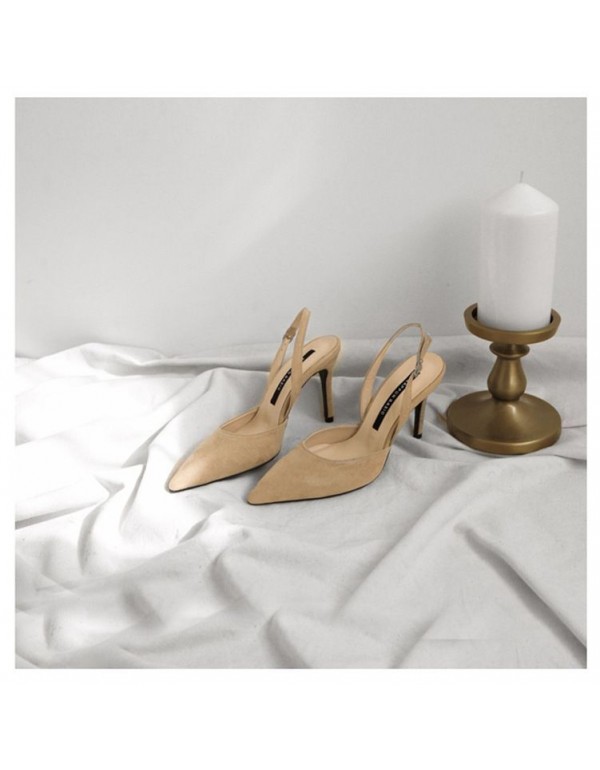 2020 summer new sandals women's bag head thin heel pointed suede fashion European and American women's shoes high heels a hair substitute