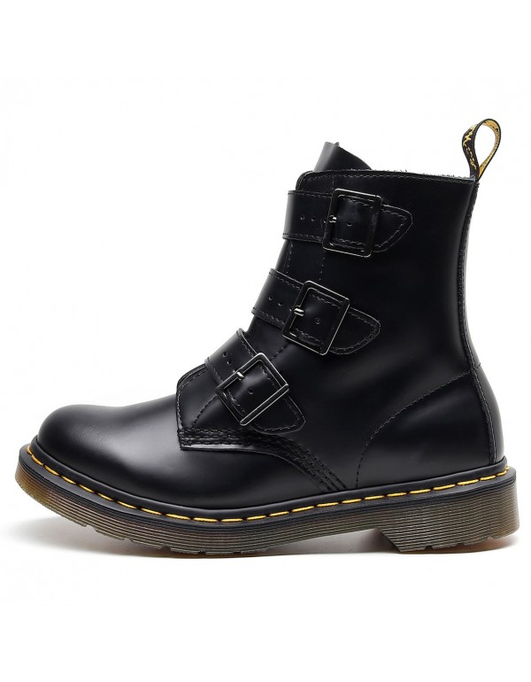 Cross border black Martin boots men's 1460 British high top women's Boots Leather Motorcycle three buckle strap new chic
