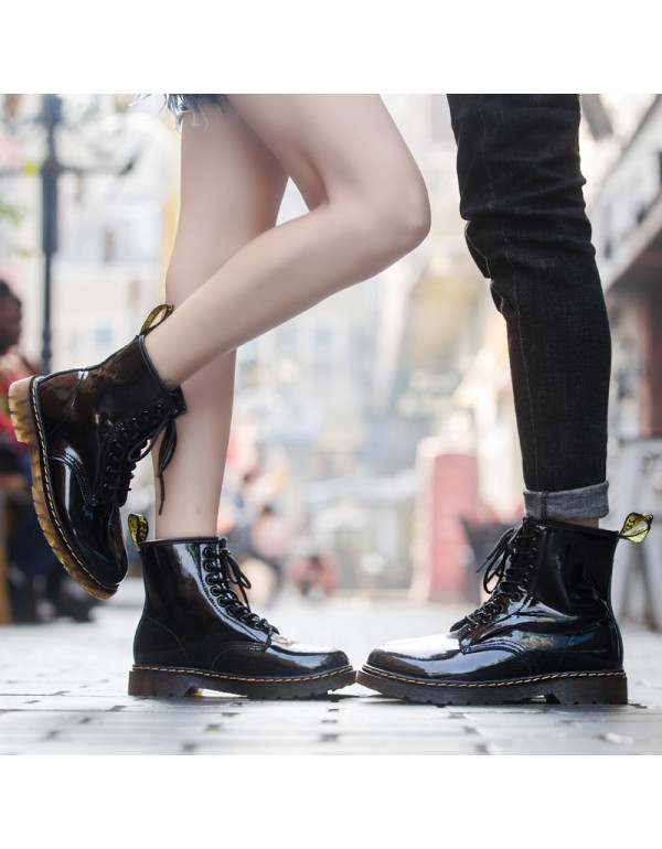 Cross border mirror 1460 Martin boots women's bright leather British couple Short Boots Men's and women's leather boots round head locomotive shoes 