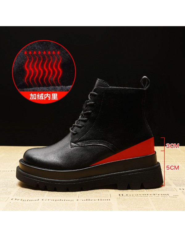 New women's shoes in autumn and winter 2020 thick soled inner height Martin boots black handsome short boots locomotive boots autumn