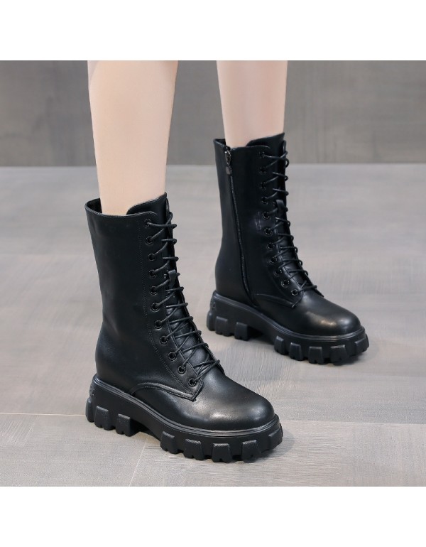 Martin boots women 2021 new British fashion ins cool black medium tube thick bottom inner increased net red thin short boots