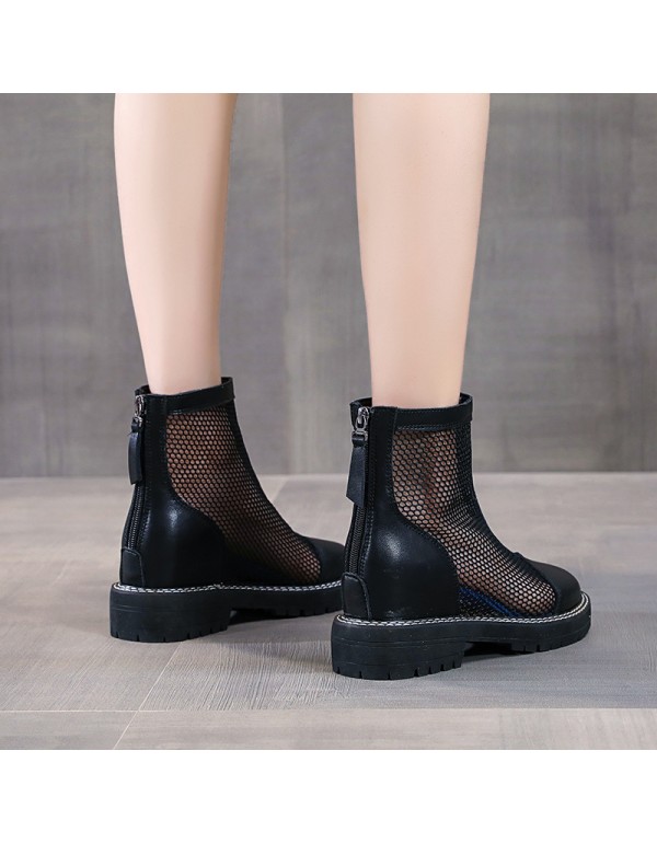 Hollow out Martin boots women's 2021 new summer thin mesh boots with increased leisure thin spring and autumn single boots