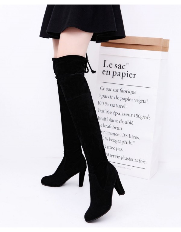Over knee boots women's high heels independent station foreign trade large size new autumn and winter European and American round head thin leg elastic boots women