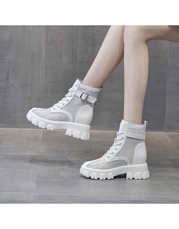 2021 summer new mesh Martin boots women's thick soles inside increased Korean buckle women's boots hollowed out student shoes