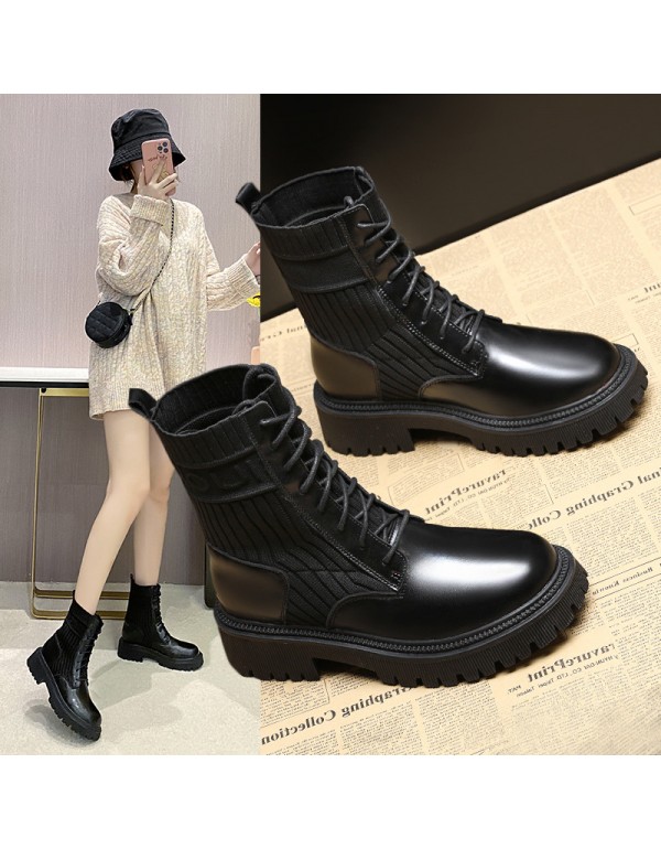 Inner heightening Martin boots women's shoes summer thin section 2021 new spring and autumn single boots British style thick soled socks boots short boots