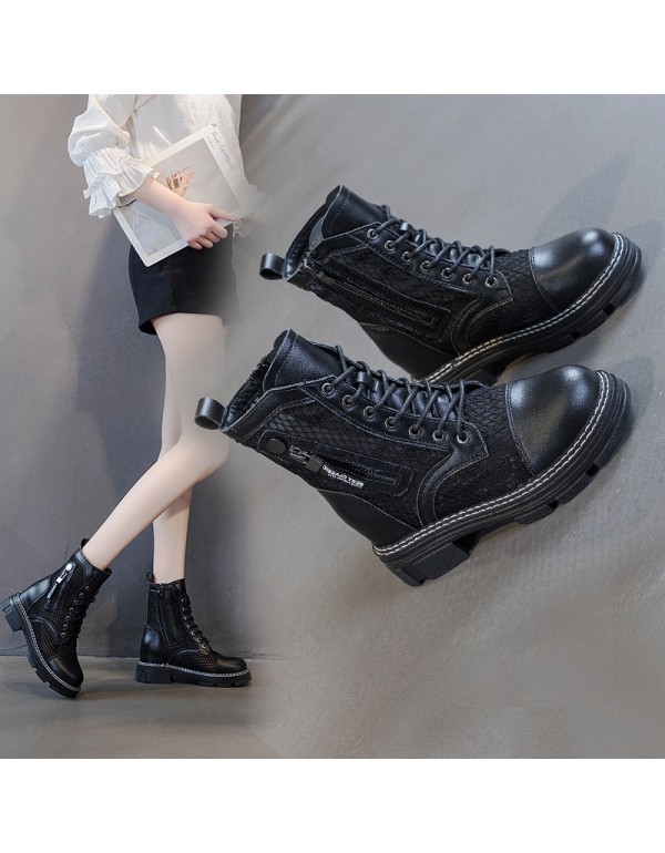 2021 spring and summer new mesh Martin boots women's thick bottom with double zippers inside, casual and breathable Korean women's Boots