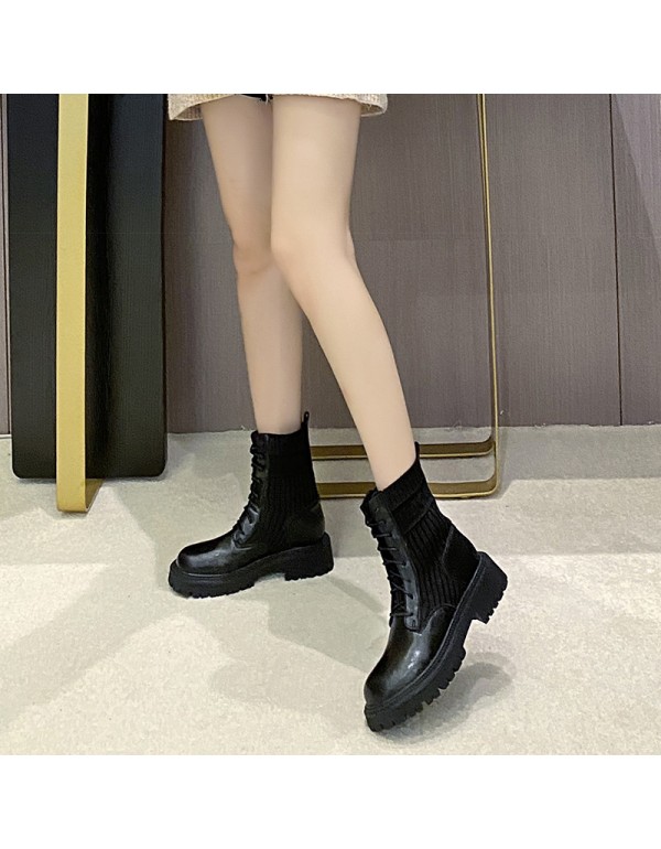 Inner heightening Martin boots women's shoes summer thin section 2021 new spring and autumn single boots British style thick soled socks boots short boots