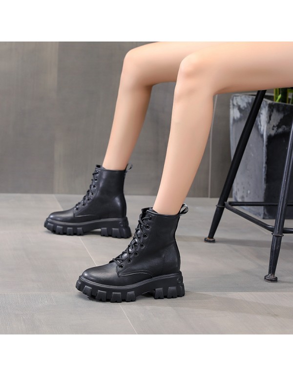 Small size generation hair inside heightening women's shoes autumn and winter thin Martin boots women's British style 2021 new thick heel short boots