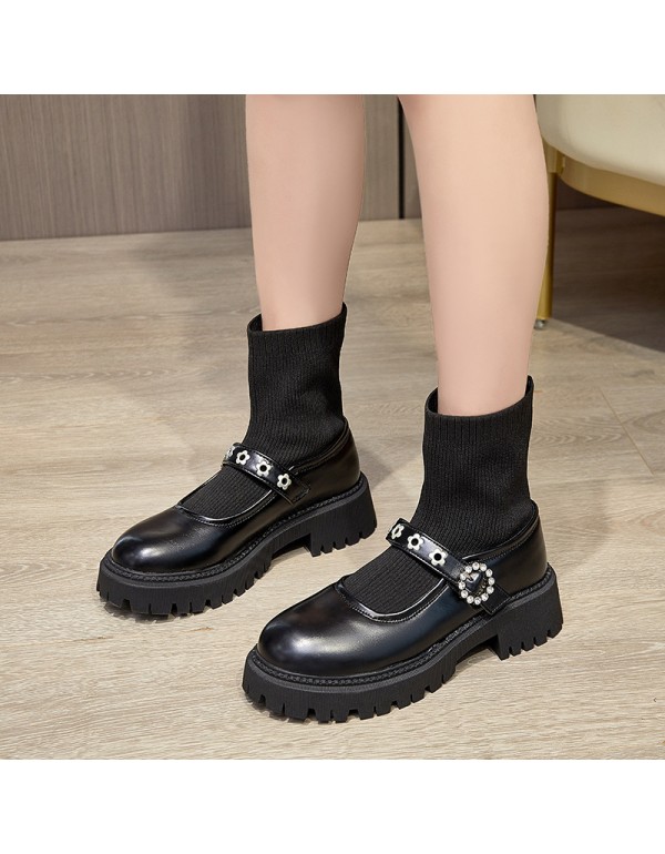 Elastic socks boots women's thick soles 2021 spring and autumn fashion short boots Martin boots women's summer thin high top Mary Jane shoes