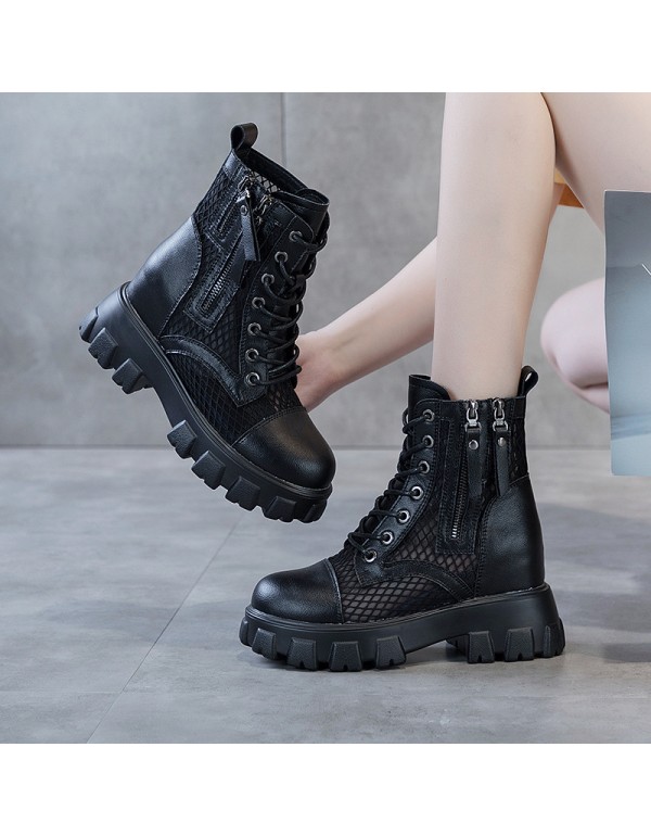 2021 spring and summer new mesh Martin boots women's thick bottom inner increased bilateral zipper leisure breathable mesh women's Boots