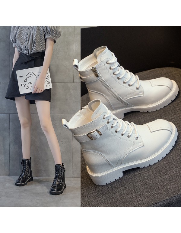 2021 autumn new leather Martin boots women's thick bottom inner increase casual Korean buckle boots female student shoes 