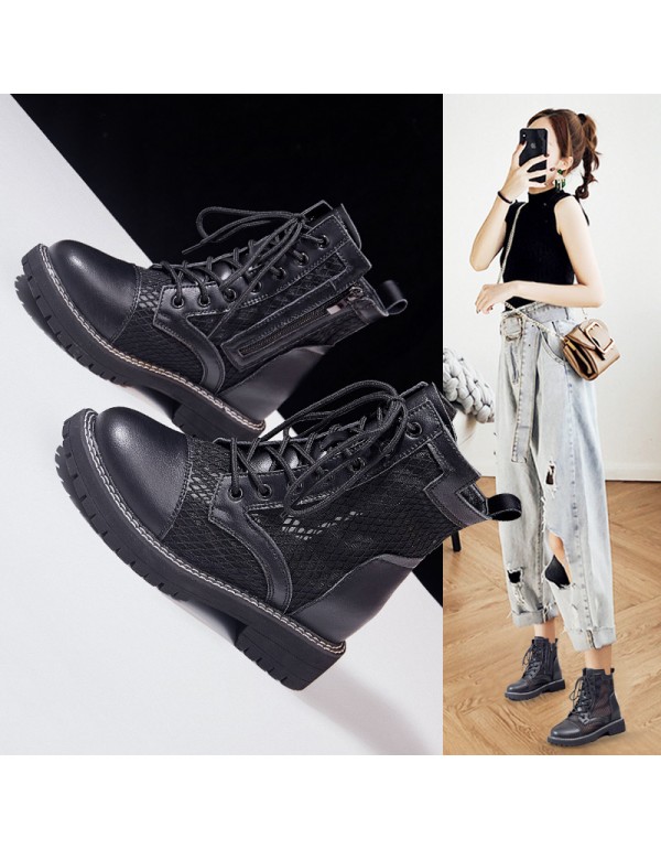 2021 spring mesh Martin boots women's thick soled inner raised student shoes side zipper women's casual boots