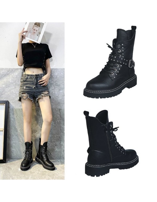 Cross border large size Martin boots women's wholesale of new European and American flat bottomed round head Liuding foreign trade short boots women's manufacturers in autumn and winter 2020