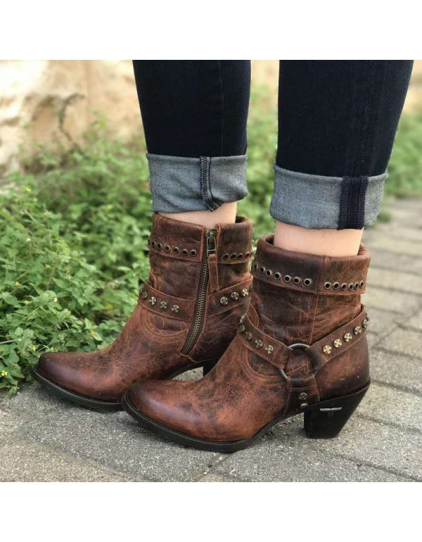 Amazon foreign trade large short boots women 2020 new European and American fashion rough heel round head cross-border Martin boots manufacturer