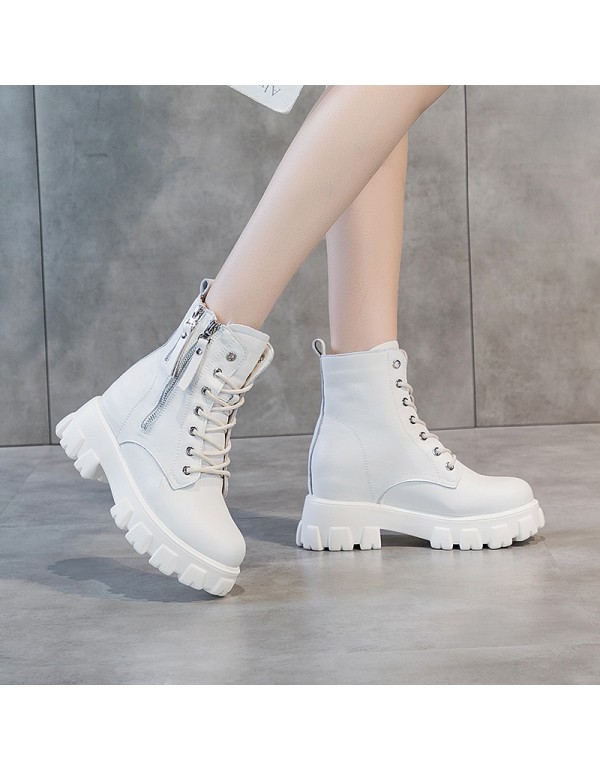 2021 autumn new leather Martin boots women's thick bottom inner increased double zipper student shoes Korean women's Boots 