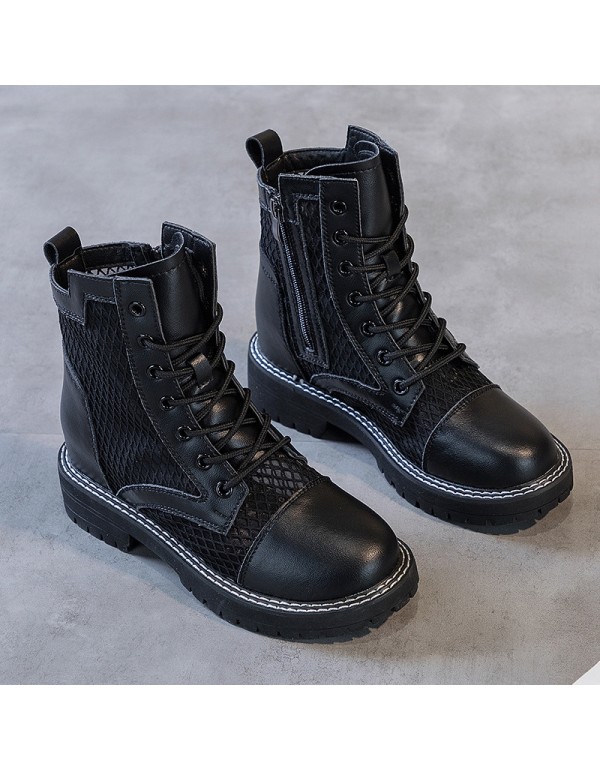 2021 spring new leather Martin boots women's thick bottom inner raised side zipper casual women's boots student shoes