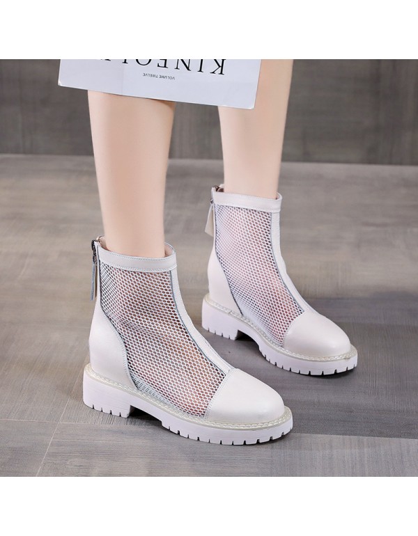 Hollow out Martin boots women's 2021 new summer thin mesh boots with increased leisure thin spring and autumn single boots