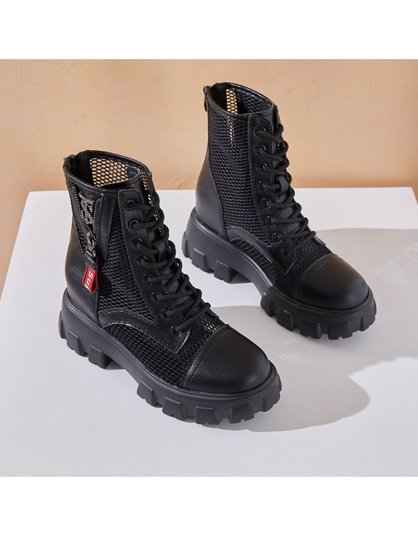 2021 spring and summer new mesh Martin boots women's thick bottom increased back zipper women's short boots hollowed out Martin boots women's