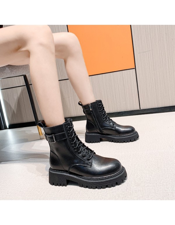 Inner heightening Martin boots women's shoes 2021 new thick heel short boots thick soled spring and autumn single boots British buckle boots