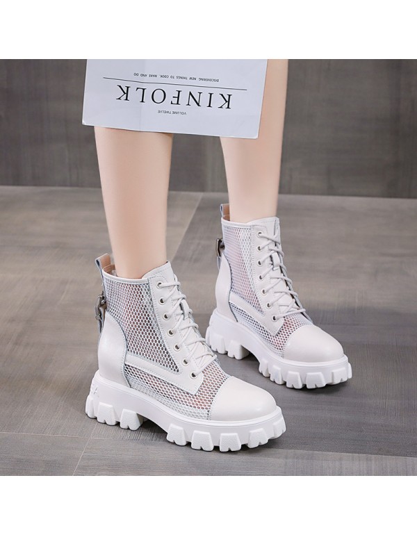 Inner heightening Martin boots women's 2021 new summer thin mesh short boots fashion spring and autumn single Boots White hollow boots