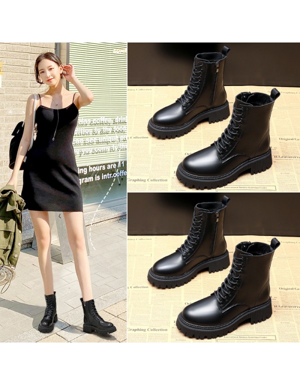 Thick soled Martin boots women's boots 2021 new spring and autumn single boots British style increased thin black short boots