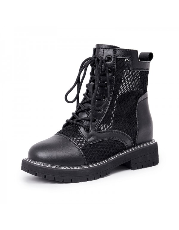2021 spring mesh Martin boots women's thick soled inner raised student shoes side zipper women's casual boots