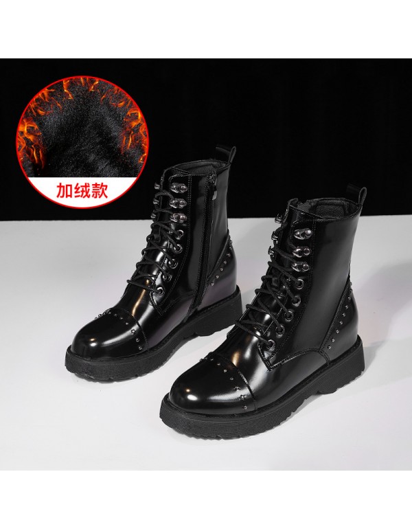 Patent Leather Motorcycle Martin boots women's British style 2020 new autumn and winter Plush thick bottom inner raised short boots