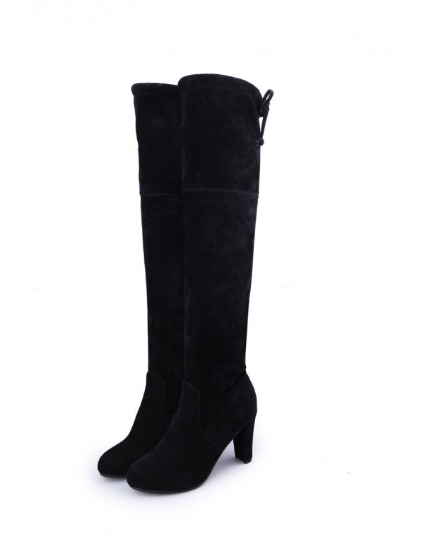 Over knee boots women's high heels independent station foreign trade large size new autumn and winter European and American round head thin leg elastic boots women