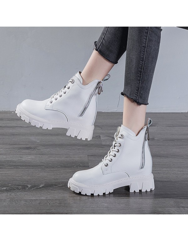 2021 autumn new leather Martin boots women's thick soled inner raised double zipper casual student shoes women's Boots 
