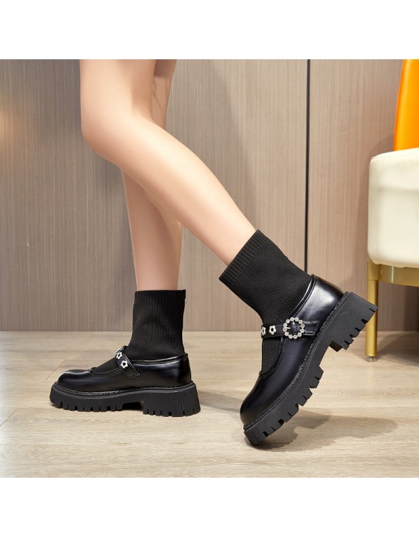 Elastic socks boots women's thick soles 2021 spring and autumn fashion short boots Martin boots women's summer thin high top Mary Jane shoes