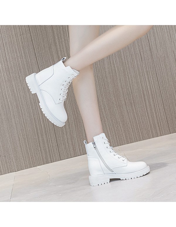 2021 spring new leather Martin boots women's thick bottom inner raised side zipper casual women's boots student shoes