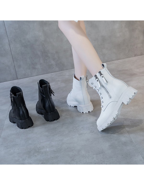 Autumn new leather Martin boots women's Korean version increased double zipper women's boots leisure slim student shoes