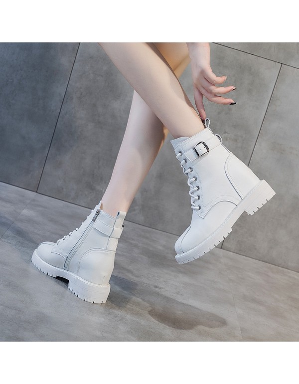 2021 autumn new leather Martin boots women's thick bottom inner increase casual Korean buckle boots female student shoes 