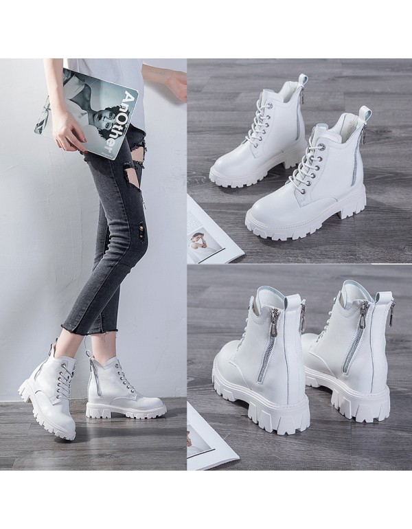 2021 autumn new leather Martin boots women's thick soled inner raised double zipper casual student shoes women's Boots 
