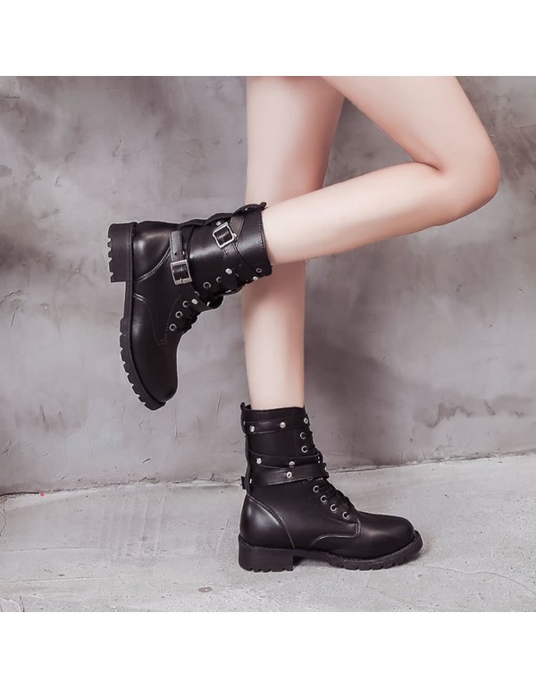 Boots children 2020 autumn and winter new flat bottomed thick heel Martin boots high top Knight boots large short boots foreign trade women's shoes