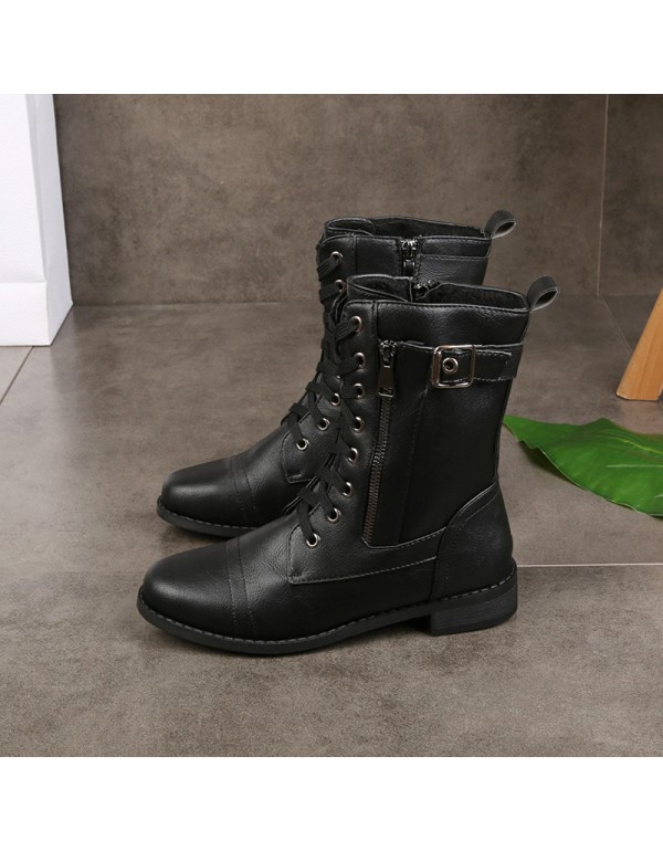 Cross border large size European and American women's boots 2021 autumn and winter new flat bottom low heel women's boots Amazon foreign trade middle tube women's Boots