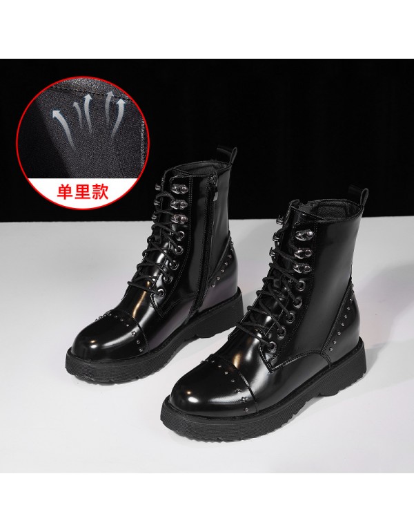 Patent Leather Motorcycle Martin boots women's British style 2020 new autumn and winter Plush thick bottom inner raised short boots