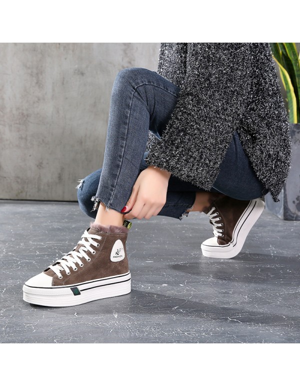 2020 autumn and winter new inner heightening snow boots and fluffy wool shoes women's thick soled leisure high top shoes