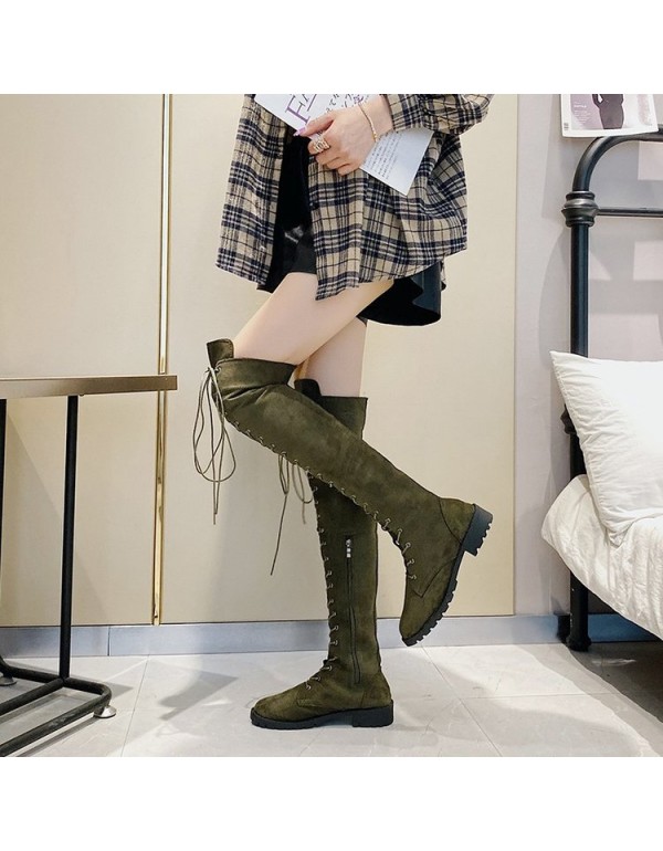 Foreign trade large size Knight boots women's 2020 autumn and winter new European and American flat bottomed round head low heel cross-border Knee Boots manufacturers