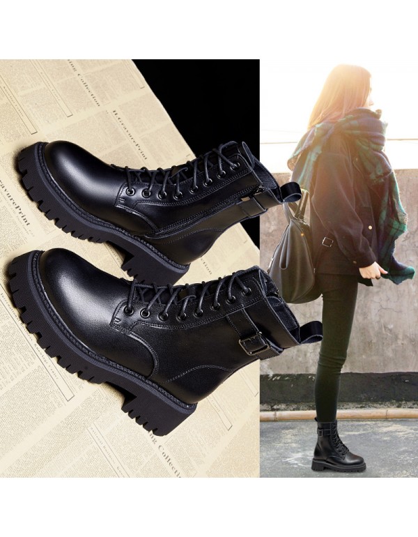 Inner heightening Martin boots women's shoes 2021 new thick heel short boots thick soled spring and autumn single boots British buckle boots