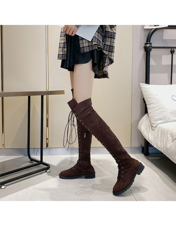 Foreign trade large size Knight boots women's 2020 autumn and winter new European and American flat bottomed round head low heel cross-border Knee Boots manufacturers