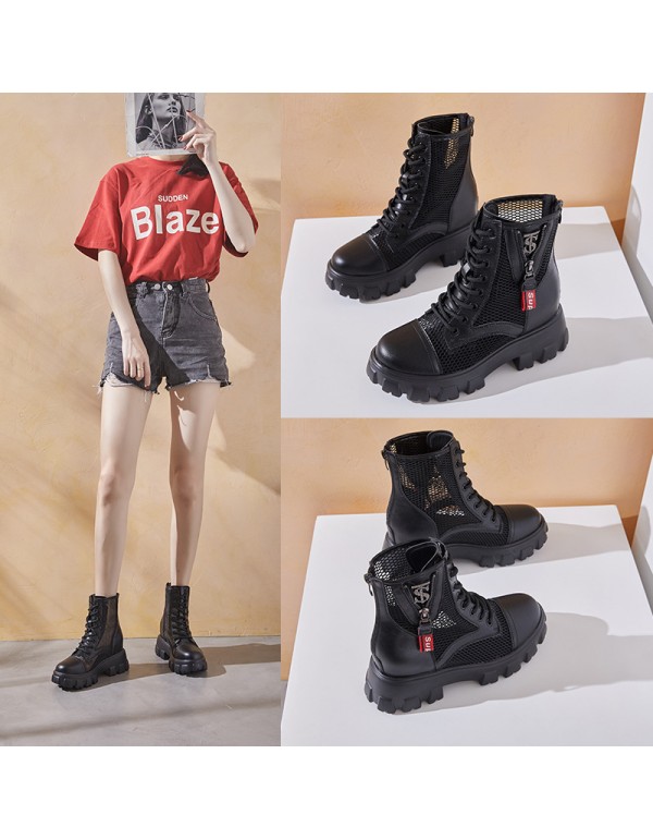 2021 spring and summer new mesh Martin boots women's thick bottom increased back zipper women's short boots hollowed out Martin boots women's