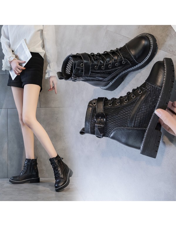 2021 spring new mesh breathable Martin boots women's thick bottom inner increase Korean side zipper buckle women's Boots